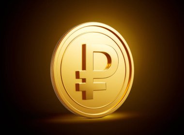 Altın Parlak Yuvarlak Rus Rublesi Parlak Altın Parlak Arkaplanda İzole edilmiş 3D Görüntü