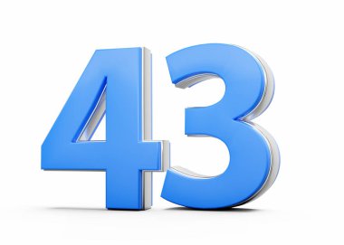 3D numara 43. Mavi vücuttan yapılmış, beyaz arka planda gümüş çizgiler var.