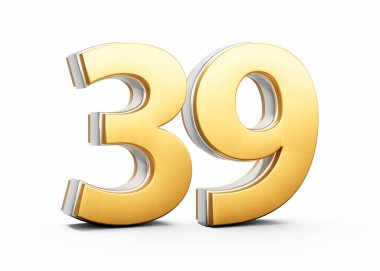 3D Altın Parlak 39 Numara, Beyaz Arkaplanda Gümüş Çizgili 3D Görüntü