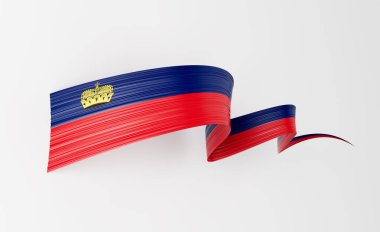 3d Lihtenştayn Bayrağı 3d Dalgalı Parlak Lihtenştayn Kurdelesi Beyaz Arkaplanda 3d Görüntü