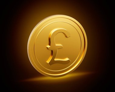 Altın Parlak Yuvarlak İngiliz Pound Sikkesi Parlak Altın Parlak Arkaplanda İzole edilmiş 3D Görüntü