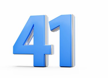 3D numara 41. Mavi vücuttan yapılmış, beyaz arka planda gümüş çizgili 41. resim.