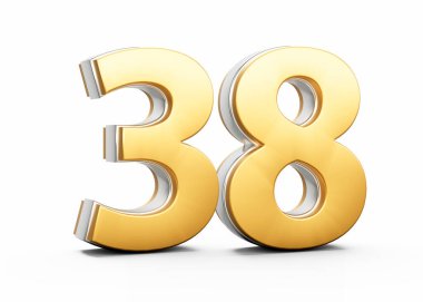 3D Altın Parlak 38 numara. Beyaz arka planda gümüş çizgili 38 numara.