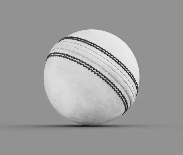 3D White Leather Stitched ODI One Day International Cricket Ball On Grey Background 3D Illustration