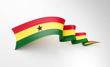 Gana 'nın 3d Bayrağı 3d Sallanan Parlak Dalgalı Kurdele Beyaz Arkaplanda İzole Edilmiş 3d Görüntü