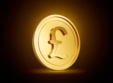 Altın Parlak Yuvarlak İngiliz Pound Sikkesi Parlak Altın Parlak Arkaplanda İzole edilmiş 3D Görüntü