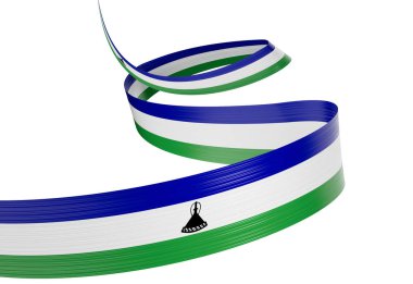 Lesotho 'nun 3d Bayrağı Parlak Dalgalı Lesotho Kurdelesi Beyaz Arkaplanda 3d Görüntü