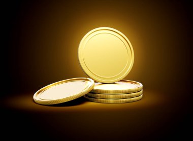 Altın Parlak Yuvarlak Para Yığını Parlak Altın Parlak Arkaplanda İzole Edilmiş 3D Görüntü