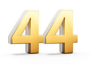 3 Boyutlu Altın Parlak 44 Numara, Beyaz Arkaplanda Gümüş Çizgili 3D Görüntü