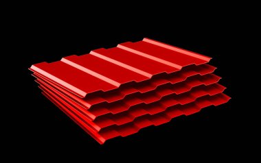 Siyah Arkaplan Üzerinde Çatı Yaprağı İçin Kırmızı Metalik Oluşturulmuş Demir Yığını