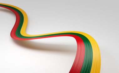 Litvanya 'nın 3d Bayrağı 3d Dalgalı Parlak Litvanya Kurdelesi Beyaz Arkaplanda 3d Görüntü