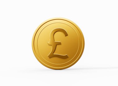 3D Altın Parlak Yuvarlak İngiliz Parası Beyaz Arkaplanda İzole Edildi 3D Görüntü