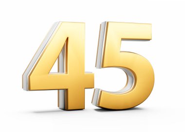 3 Boyutlu Altın Parlak 45 Numara Beyaz Arkaplanda Gümüş Özet 3D Görüntü