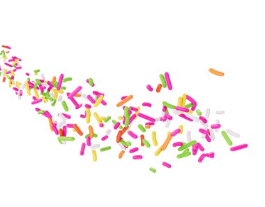 Renkli serpiştirmeler ya da Kekler için Meises Beyaz arka planda hava akışı 3D Illustration