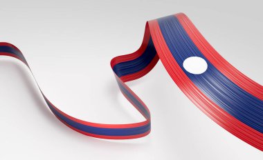 Laos 'un 3d Bayrağı Parlak Dalgalı Laos Kurdelesi Beyaz Arkaplanda 3d Görüntü