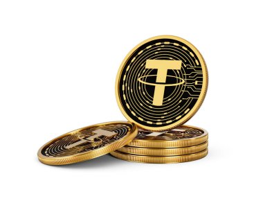 3d Altın Kripto Para Yığını USDT Para Yığını Beyaz Arkaplanda 3D Görüntü