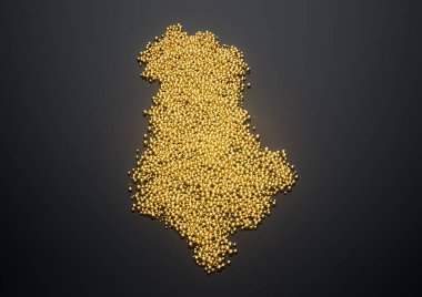 Arnavutluk Haritası Yüksek Kaliteli Altın Parlak Metalik Boncuklar veya Toplar 3B İllüstrasyondan Yapıldı