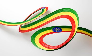3d Flag Of Ethiopia 3d Shiny Waving Ribbon Flag Of Ethiopia On White Background 3d Illustration clipart