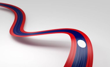 Laos 'un 3d Bayrağı 3d Dalgalı Parlak Laos Kurdelesi Beyaz Arkaplanda İzole Edildi 3d Görüntü