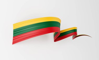 Litvanya 'nın 3d Bayrağı 3d Dalgalı Parlak Litvanya Kurdelesi Beyaz Arkaplanda 3d Görüntü