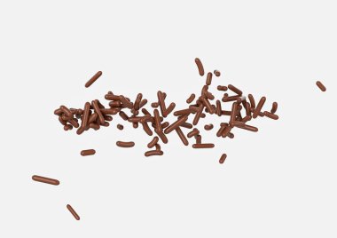 Pasta ve fırın malzemeleri için çikolata parçacıkları. Beyaz arka plana saçılmış.