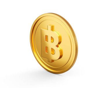 3D Altın Parlak Tayland Baht Parası Beyaz Arkaplanda İzole Edildi 3D Görüntü