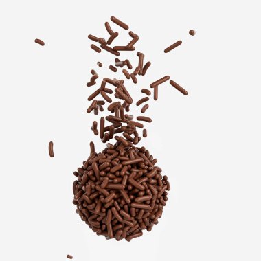 Çikolata parçacıkları ya da Meises Brigadeiro 'nun tepesinden düşüyor Brezilya Tatlı Topu 3D Görüntü