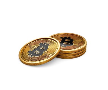 3D Altın Kripto Para Yığını Bitcoin Parlak Yuvarlak Paralar Beyaz Arkaplan 3D Görüntü