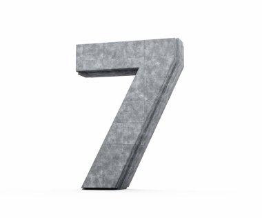 Beton Numarası: Gri Beton Taştan Yapılmış 7 Basamaklı Beyaz Arkaplan 3D İllüstrasyon