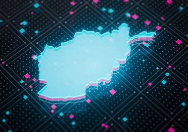 Afganistan Haritası Parlayan Mavi Işık Dijital Haritası İzole edilmiş Kusursuz Desenli Arkaplan 3D Görüntü
