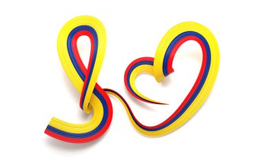 Kolombiya 'nın 3D Bayrağı Parlak Dalgalı Farkındalık Kurdelesi Beyaz Arkaplanda 3D Görüntü