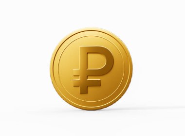 3D Altın Parlak Rus Rublesi Beyaz Arkaplanda İzole Edilmiş 3D Görüntü