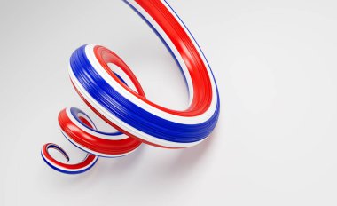 3d Tayland Bayrağı 3d Sarmal Parlak Kurdeleli Bayrak Beyaz Arkaplanda İzole Edildi 3d Görüntü