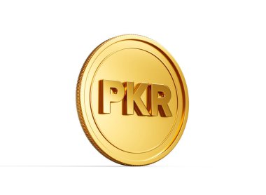 3D Altın Parlak Yuvarlak Pakistanlı Rupi PKR Parası Beyaz Arkaplanda İzole Edildi 3D Görüntü