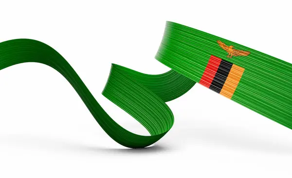 Stock image 3d Flag Of Zambia 3d Wavy Shiny Zambia Ribbon Flag On White Background 3d Illustration