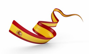 3d Flag Of Spain 3d Shiny Waving Spain Ribbon Flag On White Background 3d Illustration