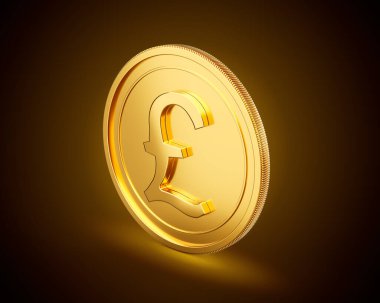 Altın Parlak Yuvarlak İngiliz Pound Sikkesi Parlak Altın Parlak Arkaplanda İzole edilmiş 3D Görüntü