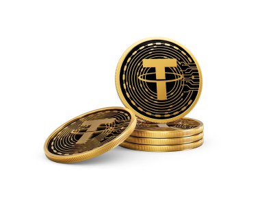 3d Altın Kripto Para Yığını USDT Para Yığını Beyaz Arkaplanda 3D Görüntü