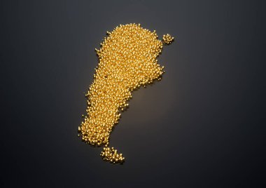 Arjantin Haritası Yüksek Kaliteli Altın Parlak Metalik Boncuklar veya Üç Boyutlu Resimler
