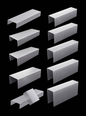 Zımba için 3B Metal Staples Pimleri Siyah Arkaplanda İzole Edildi 3B Görüntü