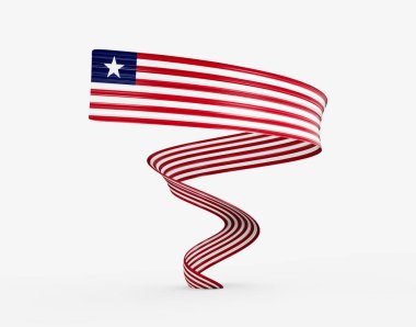 Liberya 'nın 3d Bayrağı 3d Sallanan Parlak Sallanan Kurdele Beyaz Arkaplanda 3d Görüntü