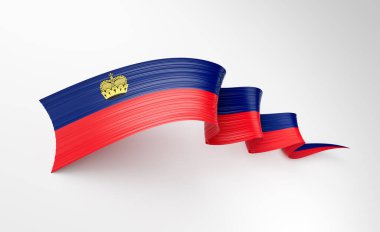 3d Lihtenştayn Bayrağı 3d Sallanan Parlak Sallanan Kurdele Beyaz Arkaplanda 3d Görüntü