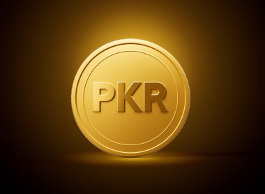 Altın Parlak Yuvarlak Pakistanlı PKR Rupi Parlak Altın Parlak Arkaplan 3D Görüntü