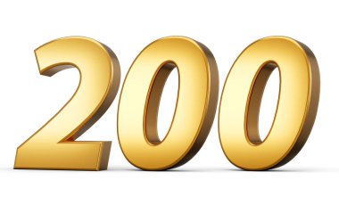 3d numara 200 altın metin beyaz arkaplanda izole edilmiş 3d yansıma