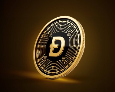 Altın ve Siyah Yuvarlak Şifreli Para Dogecoin D Altın Parlak Arkaplan 3D Görüntü