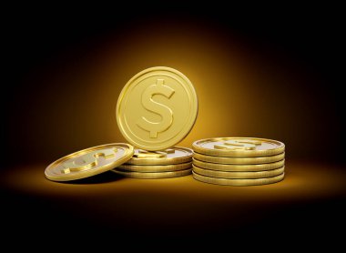 Yığınla Altın Parlak ABD Doları Parlak Altın Parlak Arkaplan 3D Görüntü