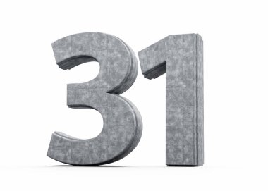 Beton Numarası 31. Gri Beton Taştan Yapım Beyaz Arkaplan 3D İllüstrasyon