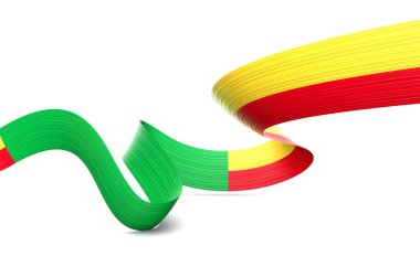Benin 'in 3d Bayrağı Parlayan Benin Kurdelesi Beyaz Arkaplanda 3d Görüntü