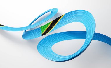 Tanzanya 'nın 3d Bayrağı 3d Parlak Dalgalı Tanzanya Kurdelesi Beyaz Arkaplanda 3d Görüntü