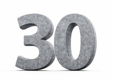 Beton Numarası 30 haneli Gri Beton Taş Beyaz Arkaplan 3D Görüntü